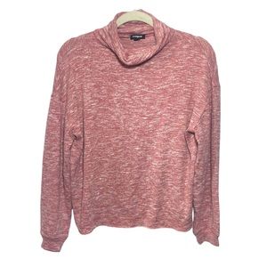 Express Women's Cowl Neck Pink Heathered Knit Pullover Sweater Size Small